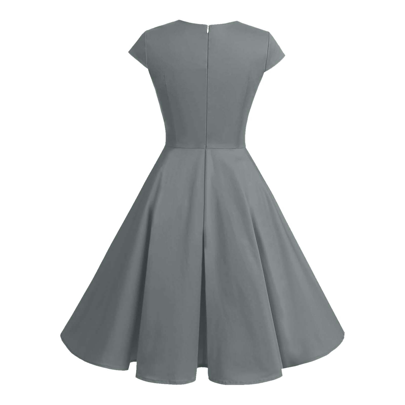 thumbnail image 4 of Vestido retro de fiesta liso para mujer: diseño informal de corte A, cintura alta para diversas ocasiones, tallas S-XXL., 4 of 5